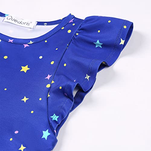 Quedoris Girls Twirly Printed Casual Party Dress Ruffle Sleeve Galaxy Unicorn Cap L #TOP5