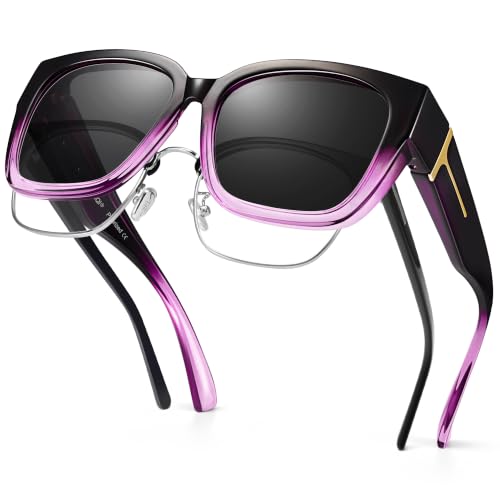 URUMQI Polarized Sunglasses Fit Over Glasses for Women UV400 Protection Trendy Square Womens Mens Shades Sun Glasses