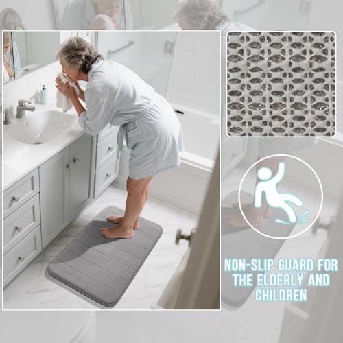 Yimobra Memory Foam Bathroom Rugs Sets 2 Piece - Super Soft Absorbent Quick Dry Bath Mat Set, Machine Washable Non Slip Floor Carpet for Tub Shower & Single Sink (17x24 & 31.5x20 Inch, Gray) - Image 6