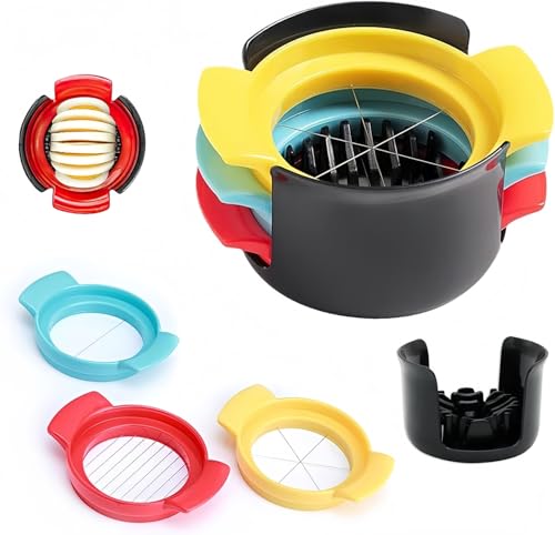 Heanvmyss Cortador de Huevos 3 en 1 de Acero Inoxidable,Cortador Huevos Duros con 3 Tipos de Cortadores,Multifunción Manual Rebanador de Huevos,Separador para Fresas,Kiwis,Frutas,Alimentos Blandos