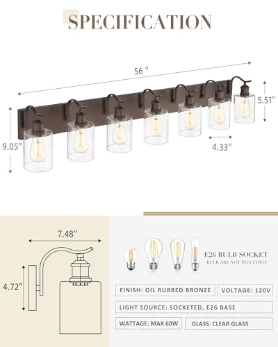 Image of Bathroom Vanity Light Fixtures 8-Light Clear Glass Modern Wall Mounted Over Mirror Oil Rubbed Bronze - VL01ORB-8