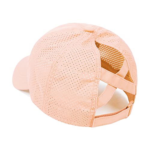 Koreshion Womens Criss Cross Ponytail Baseball Cap Adjustable High Messy Bun Ponycap Quick Drying Mesh Trucker Hats For Outdoor Sports Travel Pink #TOP1