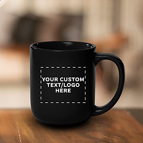 Discount Promos 10 Vibrant Color Glossy Ceramic Mugs Set, 16 Oz. - Stoneware, Drinkware, Coffee, C-Handle - Black #TOP5
