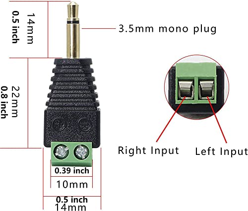 SHANFEILU 3.5mm TS Mono Male to 2 Pin Screw Terminal Female 1/8 Inch TS Audio Plug AUX Headphone Solderless Balun Converter Adapter 2 Pack - Image 3