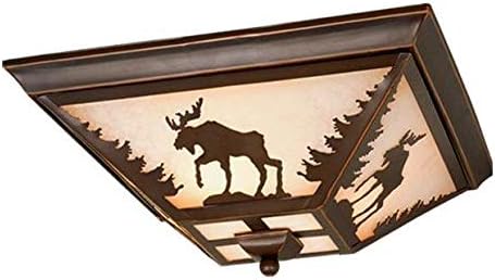 Vaxcel International Burnished Bronze Yellowstone 3 Light Flush Mount Indoor Ceiling Fixture with Moose Portrait Glass Shade - 14 Inches Wide