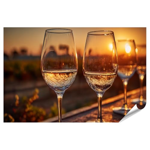 islandburner Póster premium con copas de vino al atardecer sobre el viñedo – Estándar