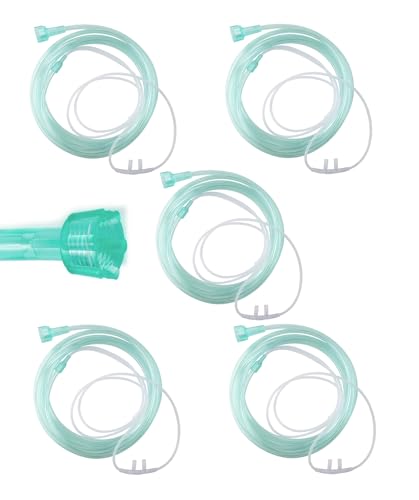 American Goods Nasal Oxygen Cannula 7Ft (2.1m) Universal Connector Tip for Adult Latex Free, Soft Tubing, Crush Resistant OXY Cannulas Light Green (5)
