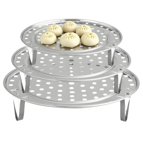 huoanpo 3-teiliger ​​Dämpfeinsatz​​ mit abnehmbaren Füßen - Edelstahl ​​Dünsteinsatz Topf​​ Zubehör | Stapelbarer ​​Dampfeinsatz für Topf​​ für Haushaltsküche und Druckkochtöpfe (18/20/22 cm)