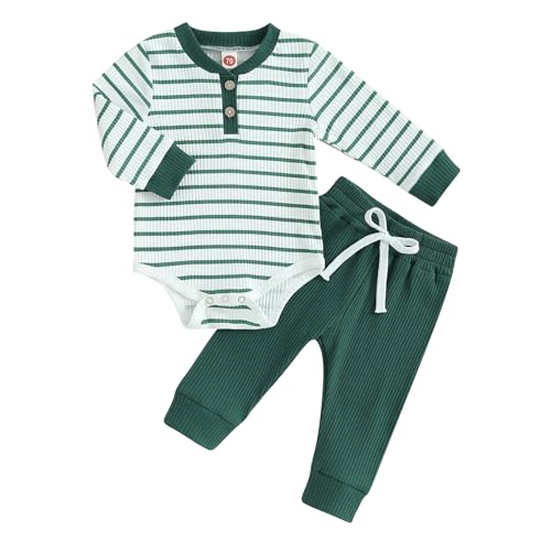 Image of Newborn Baby Boy Girl Clothes Ribbed Knitted Long Sleeve Romper Pants Solid Cotton Infant Fall Winter Outfits 2Pcs