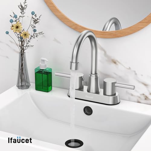 Bathroom Faucets, Bathroom Faucet 3 Hole, Bathroom Sink Faucet, Faucet for Sink 4 Inch 2 Handle Centerset, Lead-Free, with Copper Pop Up Drain (Brushed Nickel) thumbnail 5