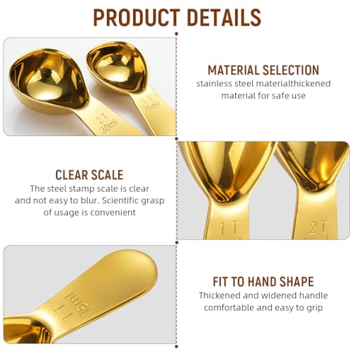 Image of Supvox Spoon Set for Kitchen 2Pcs 15ml /30ml Coffee Bean Spoon Stainless Steel Golden Measuring Spoons Set Kitchen Utility Measuring Spoons with Etched Marks