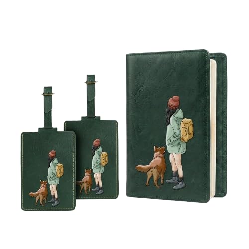 Vegan Leather Combo Set- Passport Cover & Luggage Tags (Forest Green, Backpacker)-image-2