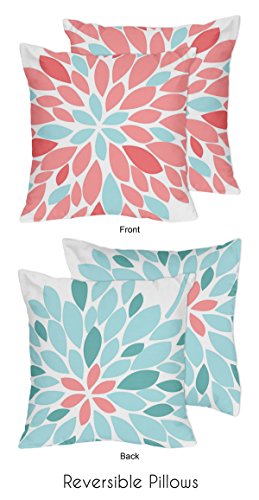 Turquoise And Coral Emma 4 Piece Kids Teen Modern Twin Bedding Set Collection #TOP4