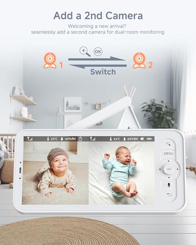 Image of ARENTI Baby Monitor, 2K /3MP WiFi 6 Camera and Audio, 5-inch Wireless Screen, Smartphone App, Super Night Vision, Crying Detection, Auto Tracking, Temp&Humidity Sensor, Cloud&SD Card Storage (D3 Kit)