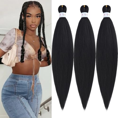 Ai Yuchen Kids Braiding Hair Pre Stretched 1b Black 20 Inch Hypoallergenic Knotless Non Toxic Prestretched Braiding Hair Plant Based Synthetic Braids Hair Extensions 3 Packs