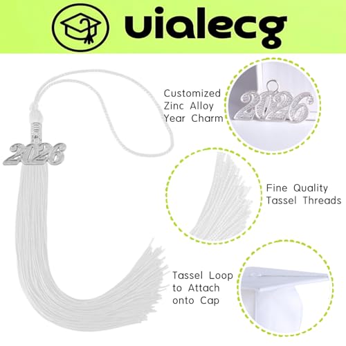 Image of Graduation Tassel 2026 for Grad Cap,White Tassel with Silver Charm