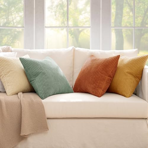 Image of MIULEE Boho Farmhouse Throw Pillow Covers 20x20 Inch Set of 4 Summer Modern Natural Decorative Cushion Covers Soft Corduroy Spring Decor for Couch Bed Sofa Living Room Orange Teal Gradient Series