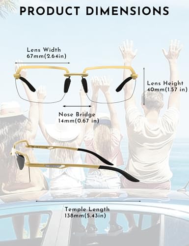 Image of BIRCEN Mens Metal Photochromic Sunglasses: UV Protection Al-Mg Sun Glasses Ultra-light Rimless Shades for Driving Cycling