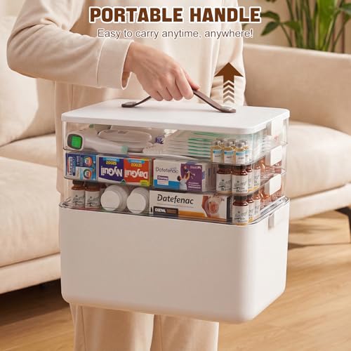 Kezidhp Boite de Rangement pour Médicaments et Pharmacie - 4 couches avec poignée en cuir, portable pour boite medicaments courants, loisirs créatifs, couture et fournitures artisanales – vue 7