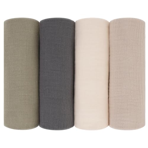 Peepeemax Muselinas Bebé Paño 60x60 cm, 100% Algodón Super Absorbentes Suave y Transpirable Gasas para Bebes Toallas Bebe de Muselinas para Recien Nacido Niñas Niños, 4 Piezas, Gris