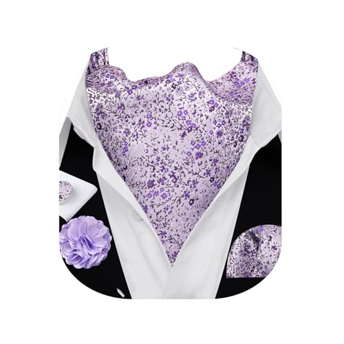 Barry.Wang Men's Ascot Lilac Floral Cravats Tie Lapel Pin Pocket Square Cufflinks 4PC Wedding Business Party Casual for Men