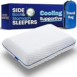 Cooling Gel Memory Foam Pillows for Sleeping Standard Size, Bamboo Rayon Bed Pillow for Back Side Sleeper, Medium Firm Contoured Support for Neck Shoulder Pain Relief, Washable Breathable Dorm Twin XL
