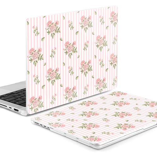 Image of MEEgoodo Case for MacBook Pro 14 inch (M5 /M4 /M3 /M2 /M1) Pro /Max 2026 2025 2024 2023 2021, Case Fit Model A3427 /A3426 /A3434 /A3112 /A3401 /A3185 /A2918 /A2992 /A2779 /A2442, Pink Stripes&Roses