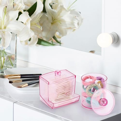 Image of Tbestmax Pink Qtips Dispenser Bathroom Container, 10 /12 oz Big Cotton Ball Holder, Apothecary Jar Organizer for Storage Cotton Swab, Round Pads, Floss Picks