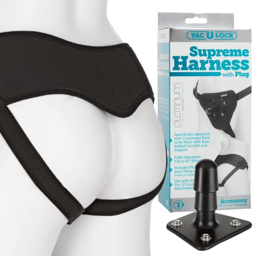 Doc Johnson Vac-U-Lock Platinum - Supreme Harness With Vac-U-Lock Plug & 3 Different Sized O-Rings - Compatible With O-Ring & Vac-U-Lock Dildos - Accommodates Up-To 69" Waist - Black #TOP1