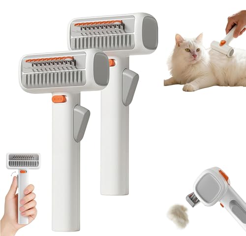 2-in-1 Pet Self-Detangling & Grooming Comb - Professional Deshedding Tool,Remove Tangles One-Touch Switch, Pets Grooming Brush Detangle,for Long or Short Hair, Removes Mats,Tangles & Loose Fur
