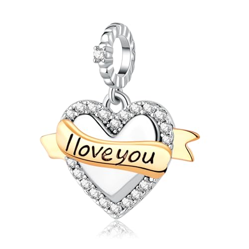 925 Sterling Silver Charms fit Pandora Charms Bracelet I Love You Mom Daughter Grandma Nana Wife Friends Heart Charm Bead for Christmas Mother's Day Valentines Gift