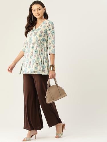 Image of feranoid Floral Print Angrakha 3 Sleeves Flared Kurti