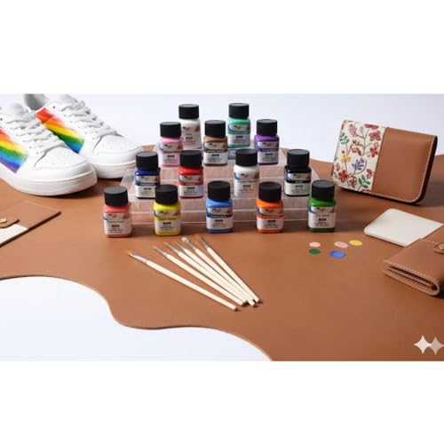 Image of Sneaker & Leather Paint Kit | 12 Acrylic Colors for Shoes with 1 Preparer, 1 Gloss Finish & 5 Brushes | Waterproof Flexible Color for Jackets, Bags, DIY Restoration & Custom Art (Acrylic Leather Paint Colour Set)