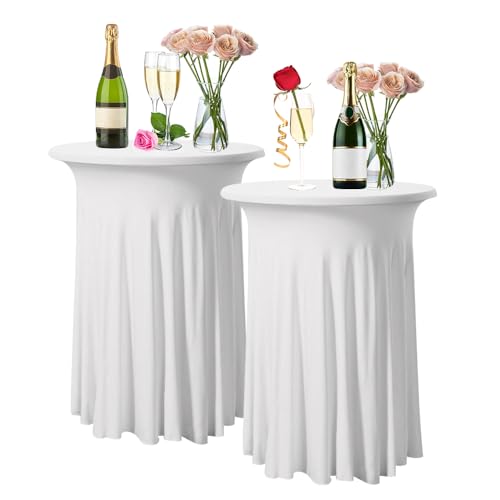 LPAMABA 2 PCS Housse pour Table Haute Ronde 110x80cm - Nappe Blanche Elastique en Polyester pour Mange Debout