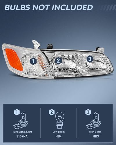 Image of Nilight Headlight Assembly Compatible with 2000 2001 Toyota Camry Replacement Headlamp Chrome Housing Amber Reflector Driver and Passenger Side