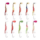 KOKOPROS Kokanee Fishing Shrimp 10 Pack - Multicolor Spinner Blades, Colored Beads, Sharp Red Octopus Hooks - Needle Point, Durable Plastic Shrimp Lures for Kokanee & Trout Fishing