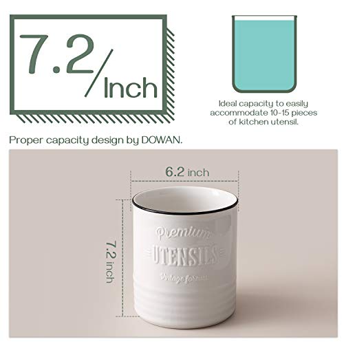 DOWAN Keukengerei houder voor aanrecht, 7,2 ″ groot keramisch gebruiksvoorwerp Crock, Vintage boerderij keukendecoratie, diep en stabiel, tafelbescherming kurkmat, gemakkelijk schoon te maken, wit kookgebruiksvoorwerp houder - Image 6