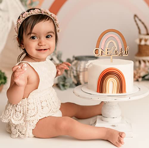 Boho Rainbow Cake Topper Wood Onederful Birthday Topper - Boy Girl 1St Birthday Cake Topper First Birthday Decor Cake Smash, Birthday Cake For Photo Booth Props, First Anniversary #TOP2