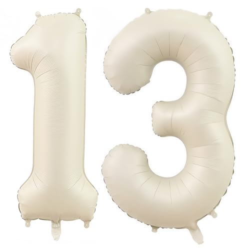 Image of Cream Number 13 Balloons,40 Inch 13 Balloons Giant Helium Foil Mylar Beige 13 Balloon Number for Birthday Party Anniversary Decorations
