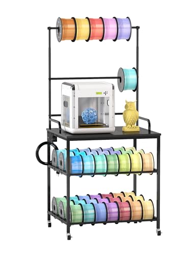 Socomf Metal 3D Printer Table with Filament Storage,Mobile 3D Filament Cart with Charging Station Printer Desk Workstation with Wheels for Workshop Studio Office