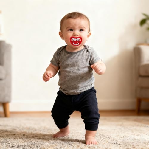 Image of Funny Baby Pacifiers,Mustache Pacifiers for Babies 0-18 Months,Baby Teeth and Vampire Pacifier Funny Pacifiers for Boys and Girls BPA Free