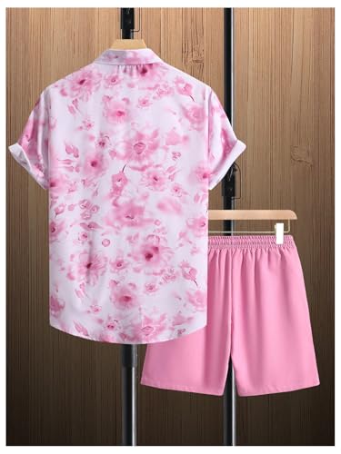 GORGLITTER Men's 2 Piece Summer Vacation Outfits Floral Tropical Button Down Shirt and Shorts Sets2