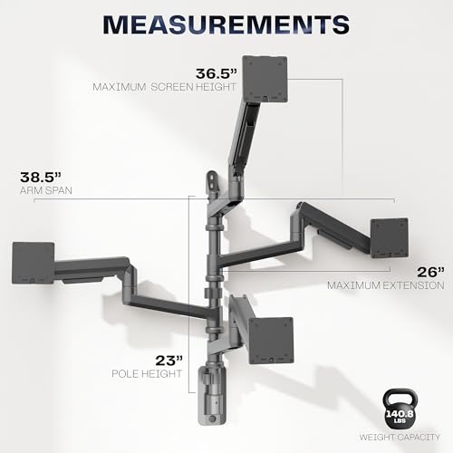 Image of VIVO Quad Ultrawide Wall Mount, Heavy Duty Pneumatic Arm Monitor Station, Fits Four 38 inch Screens, Pneumatic Height Adjustment and 140lb Weight Capacity, Black, MOUNT-V400D