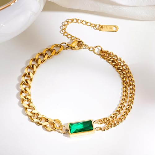 Image of Rubans Demi Fine Stainless Steel Bracelet Emerald CZ Gift for Women & Girls