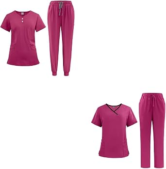 2Pcs Womens Short Sleeve Nurse Split Set Workwear Uniform, Perfect for Busy Healthcare Environments