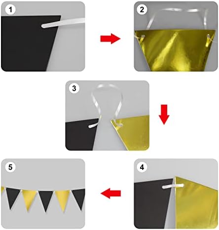 Andiker Black Gold Bunting Banner, 26 Ft Glitter Paper Triangle Flags Garden Pennant Garland for Birthday, Wedding, Graduation Baby Shower Bar Decoration