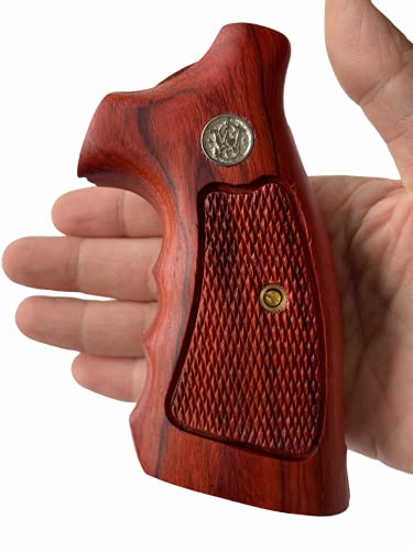 New Smith & Wesson S&W N Frame Square Butt Grips Checkered Finger Groove Open Back Hardwood Wood Handmade #Nsw23 #TOP1