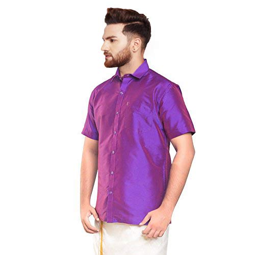 Image of SJS-Men's Half Sleeve Solid Art Silk Shirt