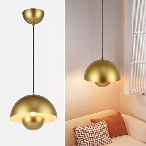SUNLLOK Modern Flowerpot Pendant Light, Round Metal Pattern Mini Downward Dome Shade Ceiling Hanging Lamp