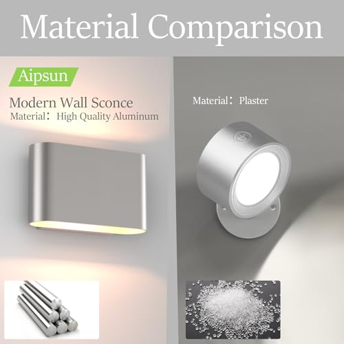 Image of Aipsun Nickel LED Wall Sconces 1 Pack Indoor Modern Wall Lights Hardwired Up and Down Interior Wall Mount Light for Living Room Bedroom Hallway Warm White 3000K(with G9 Bulbs)